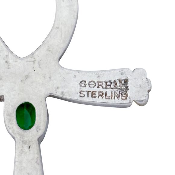 Estate Sterling Silver 925 Green Cubic Zirconia Egyptian Ankh Cross Pendant - Picture 5 of 9